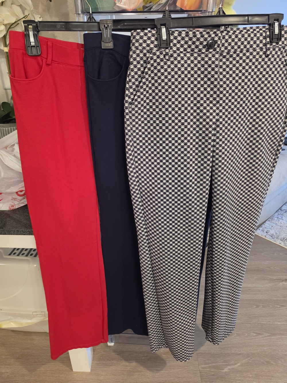 Tapata, 3 Pants Set - Red, Navy & Black/White Houndstooth (Cat Print)
